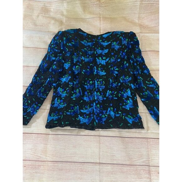 Vintage Lawrence Kazar Women's Sequin 100% Silk Long Sleeve Blazer - Large - Picture 12 of 13